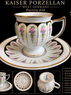 Vintage Kaiser Porzellan West Germany Pattern 830 Demitasse Cup & Saucer